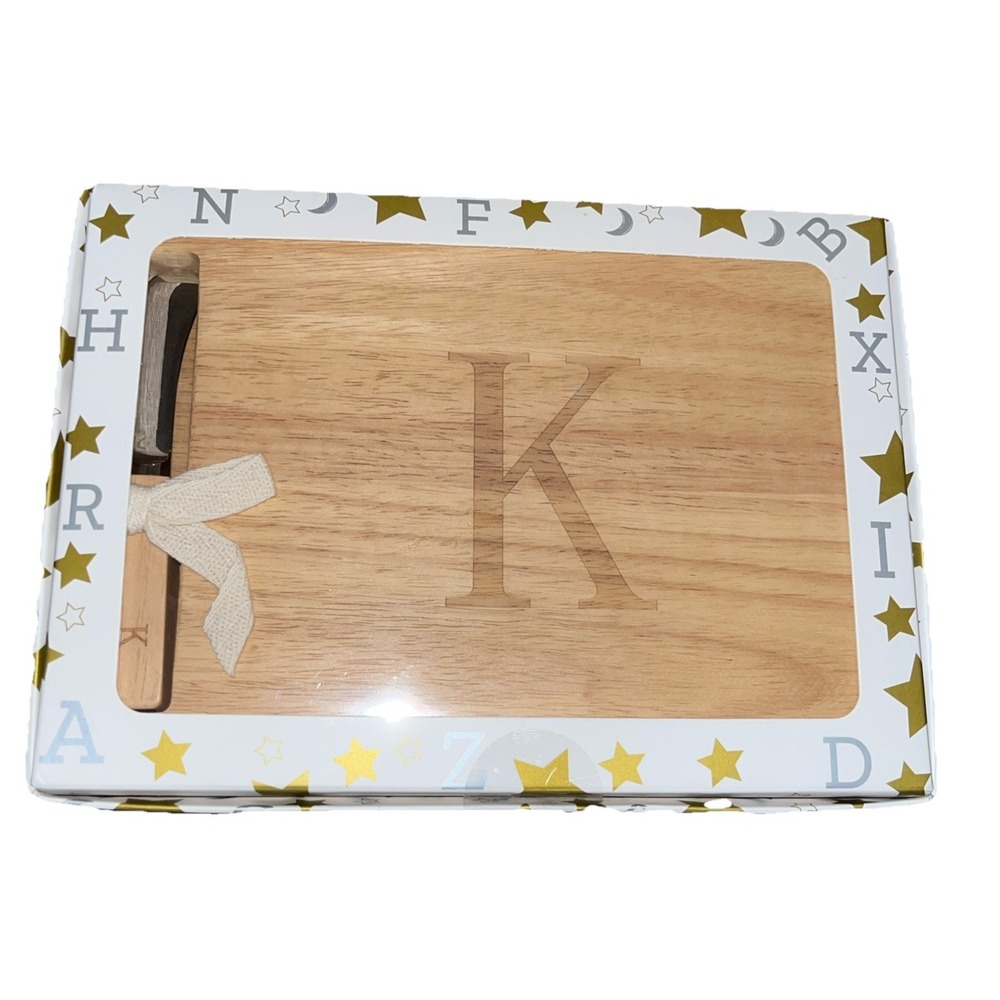Cheese Board And Spreader K Monogram Solid Oak Miicol 9.75" x‎ 7.25" Gift Party